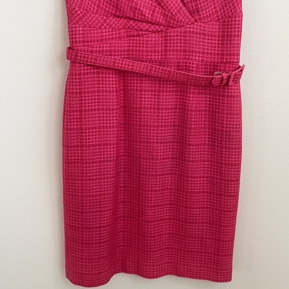Kay Unger Hot Pink tweed shift dress cap sleeve with belt 10 - Picture 3 of 8